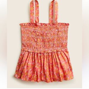 J.Crew Coral Floral Smocked Top